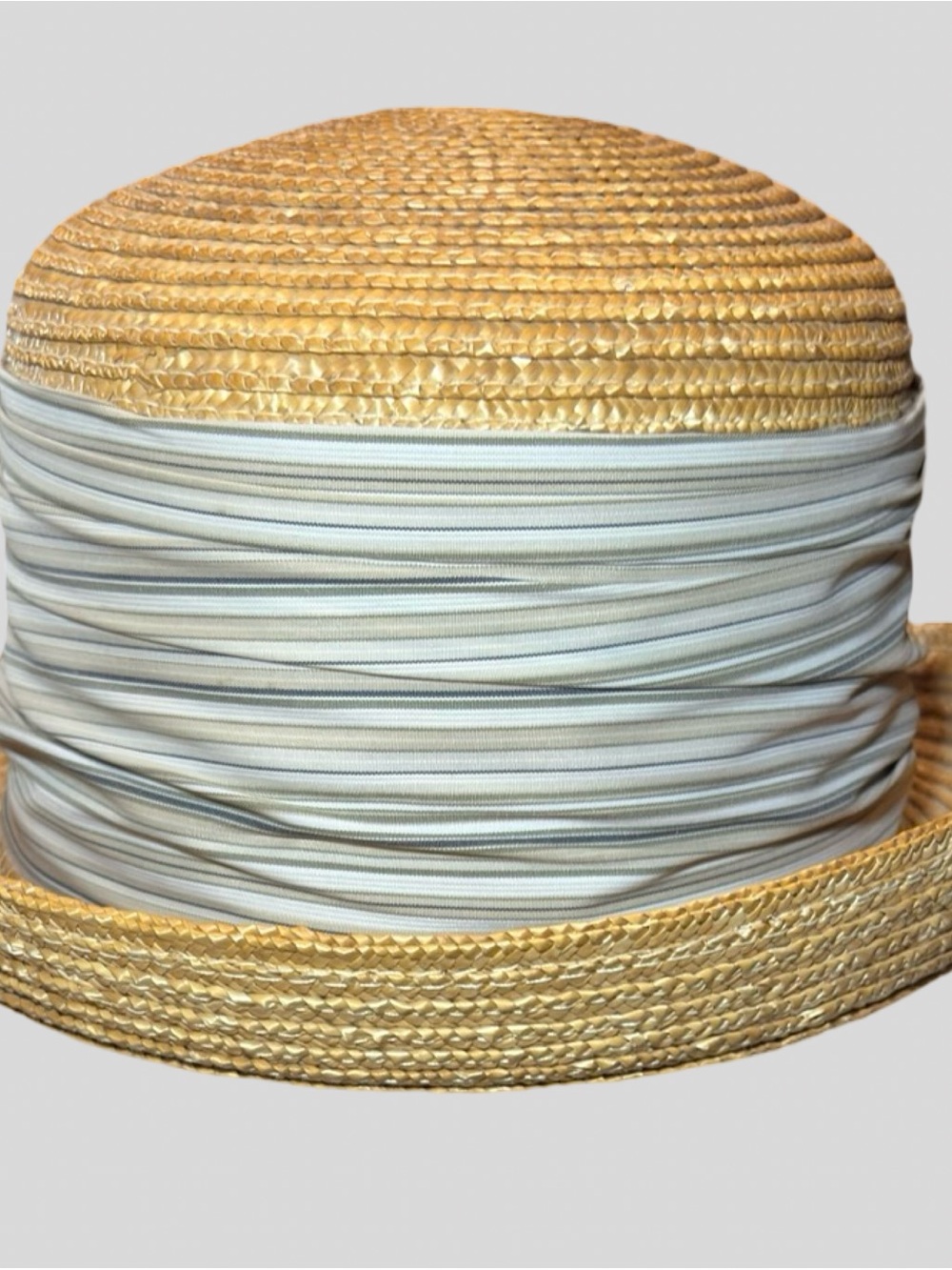 Betmar New York Vintage Straw Cloche Bowler Hat Striped Ban - Picture 3 of 16